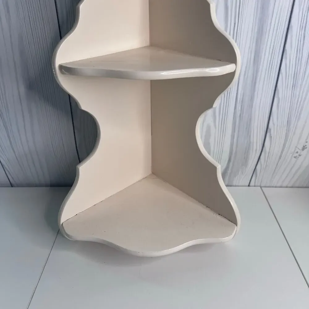 Vintage MCM White Painted Corner Shelf 3 Tier Shabby Cottage Primitive 25 x 11